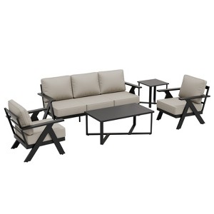 EAGLE PEAK Urban Slate 5 Piece Modern Outdoor Patio Furniture Set, Couch, Patio Chairs, Coffee Table, and Side Table - 1 of 4