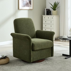 360° Swivel Barrel Linen Upholstered Reading Armrests Chair with Wood Base,Accent Chair For Living Room or Bedroom-Cuddlewood - 1 of 4