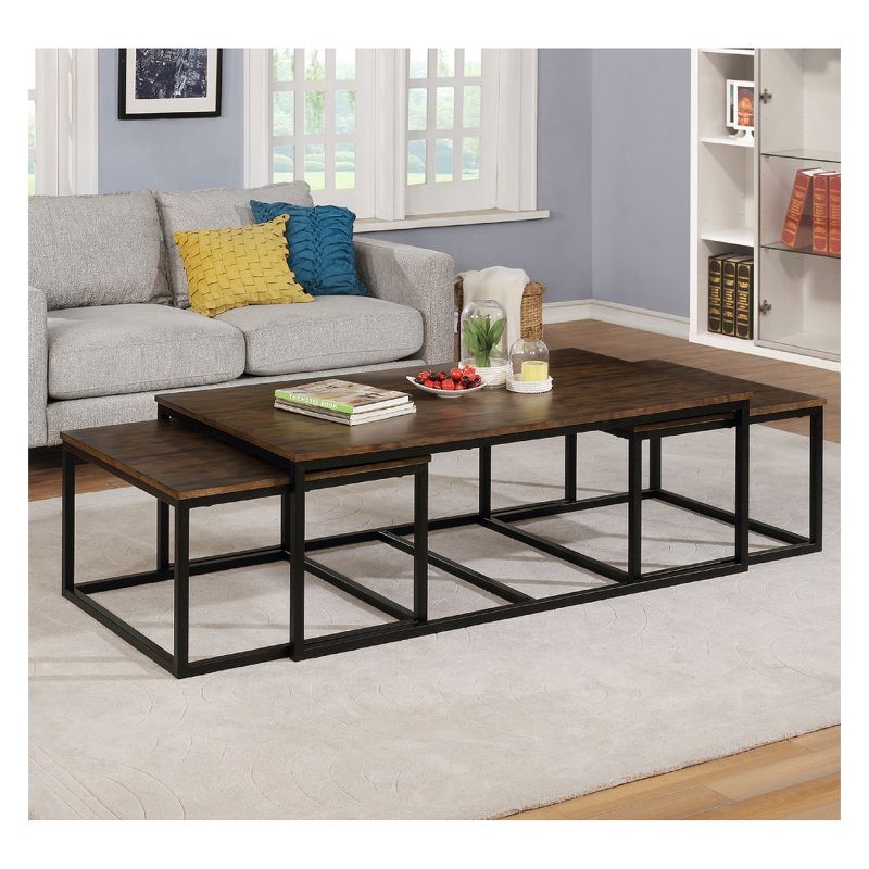 54&#34; Wide Arcadia Acacia Wood Coffee Table with Nesting Tables Antiqued Mocha - Alaterre Furniture, 3 of 12