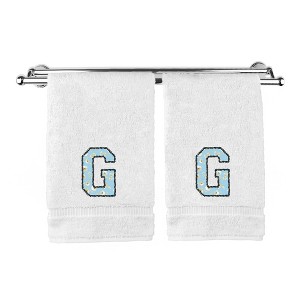 BC BARE COTTON Monogrammed Hand Towels, Personalized Gift, Set of 2 - Embroidered Writing with Light Blue - 1 of 4