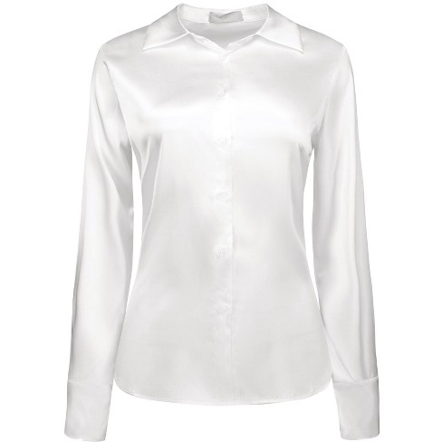 Hobemty Women's Point Colalr Long Sleeves Button Down Satin Work Shirt ...
