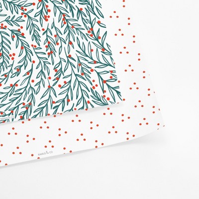Two-Sided "Wreath Swirl" Heavyweight Christmas/Holiday Gift Wrap by Ramus & Co (Eight Sheets)