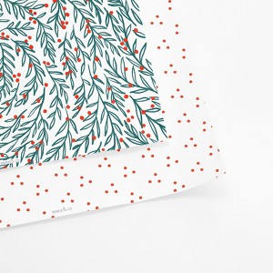 Two-Sided "Wreath Swirl" Heavyweight Christmas/Holiday Gift Wrap by Ramus & Co (Eight Sheets) - 1 of 4