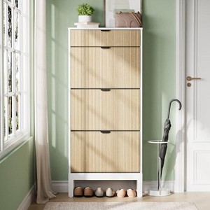 Acekool Shoe Storage Organizer with 3 Flip Drawers & Small Drawer, Slim Entryway Cabinet with Fluted Doors - 1 of 4
