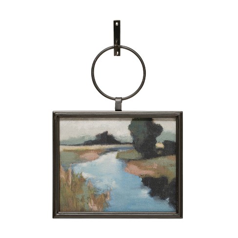 Storied Home Metal And Wood Framed Landscape Wall Art With Hanging