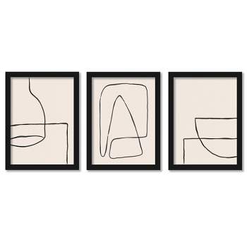Americanflat Minimalist Modern (Set Of 3) Connected Line Art By Roseanne Kenny Framed Triptych Wall Art Set