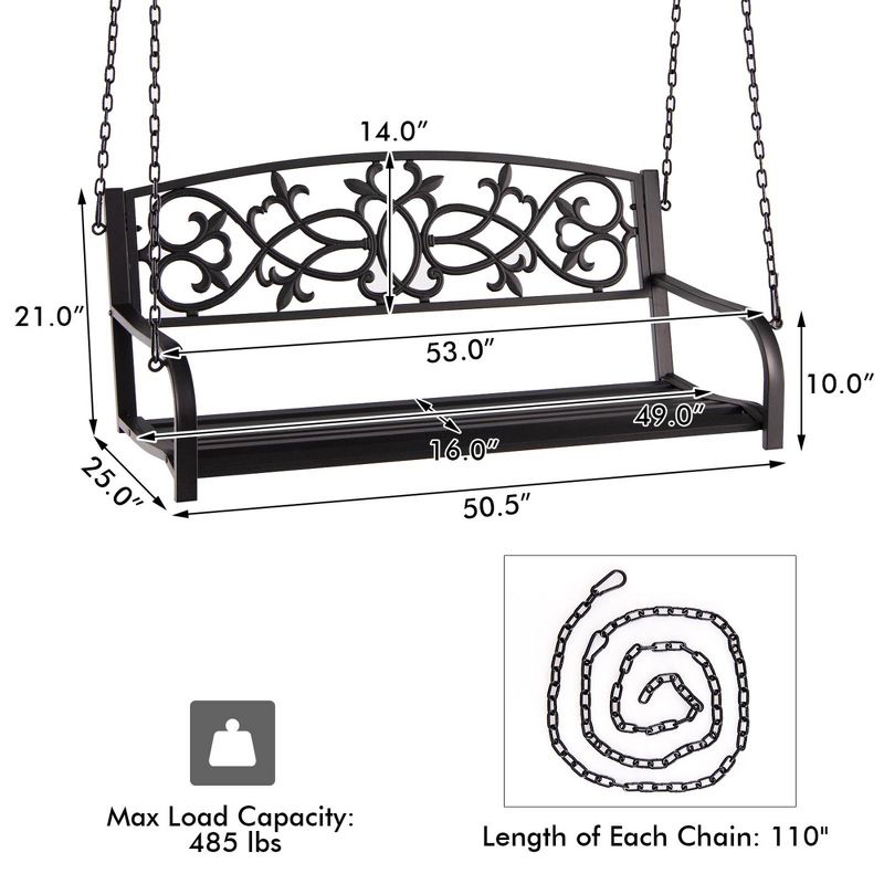 Tangkula Patio Porch Swing 2-Person Outdoor Metal Swing Bench Chair w/ Chains, 4 of 9