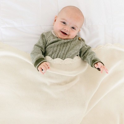 Makemake Organics Organic Cotton Scalloped Baby Blanket - Vanilla