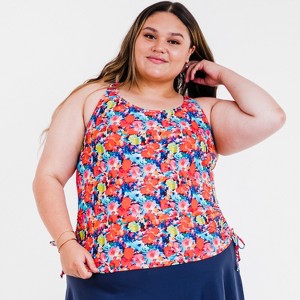 Women's Calypsa Maya Tankini Swim Top WIth Removable Cups Plus Size - 1 of 4