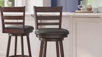 Espresso Black Faux Leather Swivel Ladderback Bar Stool
