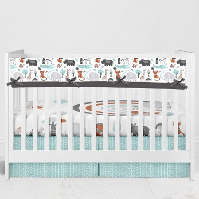 Bacati - Safari Animals Aqua/Orange/Gray Boys Cotton Long Crib Rail Guard Cover