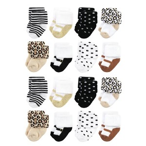 Hudson Baby Cotton Rich Baby Terry Socks 16-Pack, Neutral Leopard - 1 of 3