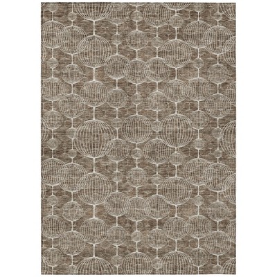 Chocolate And Beige Geometric Washable Indoor Outdoor Area Rug
