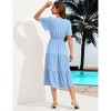 Clearlove Women's Casual V Neck Midi Dress Smocked Waist Tiered Short Sleeve A Line Pleated Flowy Long Dress - 4 of 4