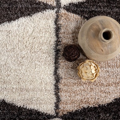 Brown and Beige Geometric Shag 4' x 6' Area Rug