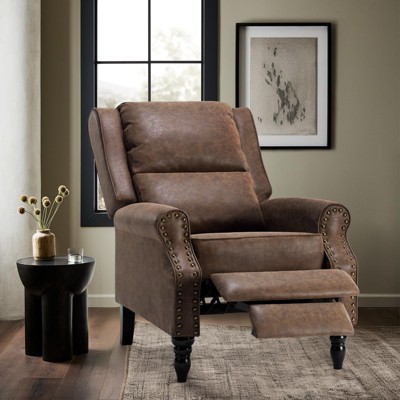 Lirago Faux Leather Pushback Recliner Chair 300lb Capacity Vintage Modern Style No Tools Assembly for Living Room Bedroom Office RV