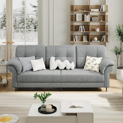 Couches for Living Room, 84 Inch Minimalist Comfy Teddy Velvet Sofa with 2 Removable Pillows, Curved Armrests, Side Pockets Included