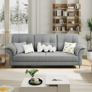 Couches for Living Room, 84 Inch Minimalist Comfy Teddy Velvet Sofa with 2 Removable Pillows, Curved Armrests, Side Pockets Included - 1 of 4
