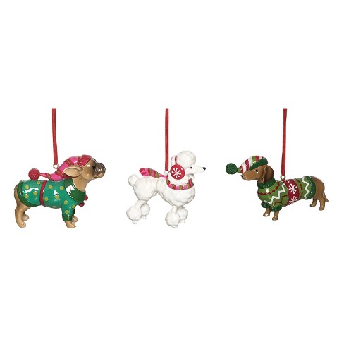 Transpac Resin Christmas Pup Ornament Set of 3 Christmas Home Decorations - image 1 of 1