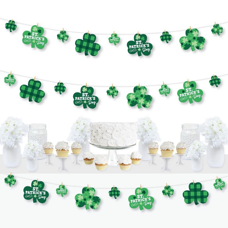 Big Dot of Happiness Shamrock St. Patrick's Day - Saint Paddy's Day Party Decorations - Clothespin Garland Banner - 44 Pieces, 1 of 8