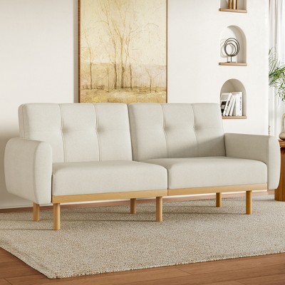 Dyonery Futon Sofa Bed, Convertible Extra Large Size Sleeper Sofa with Adjustable Backrest, Mid Century Modern Loveseat Couch