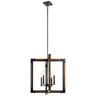 Modern Black and Auburn 4-Light Pendant with Glass Accents