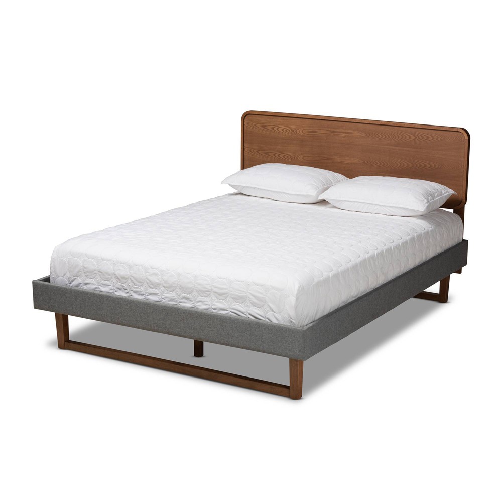 Photos - Bed Frame Full Ayla Walnut Finished Wood Platform Bed Gray - Baxton Studio