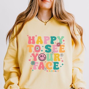 Simply Sage Market S.W.Smiley Happy To See Your Face  Lightweight Garment Dyed Sweatshirt - 1 of 4