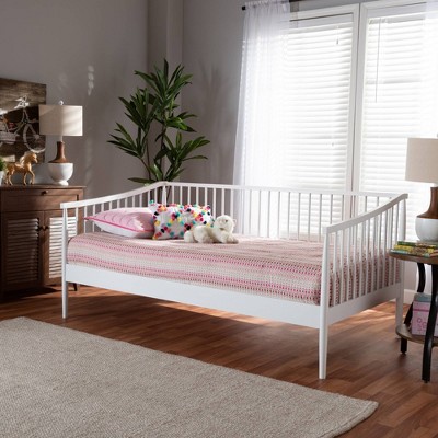 White Twin Wood Spindle Daybed with Upholstered Frame