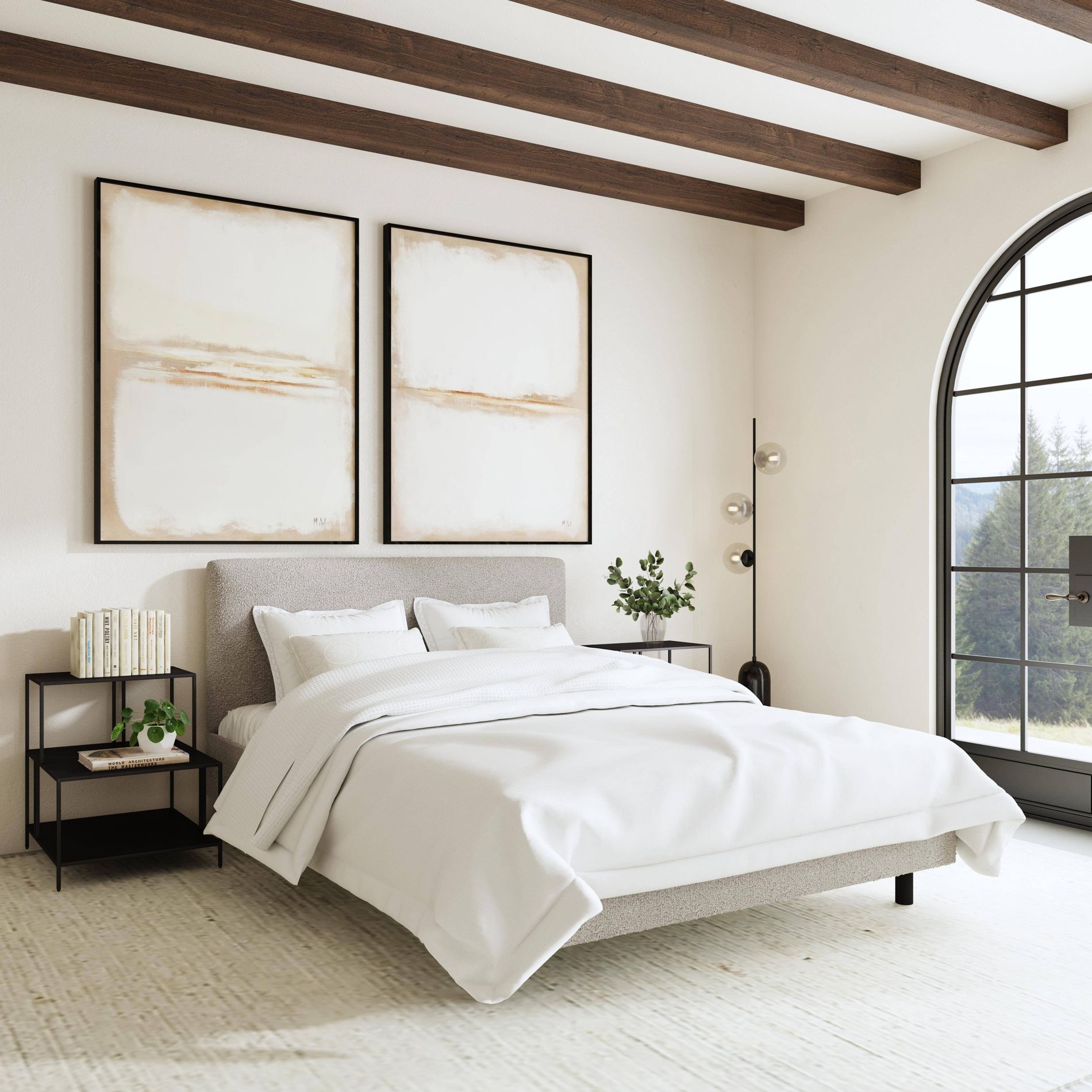 Full Olivia Platform Bed in Gray Boucle Milano Elephant - Threshold™: Pine Frame, Low Profile, No Box Spring Needed