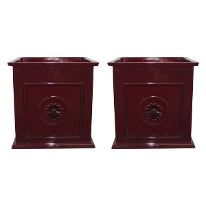 Southern Patio Colony 16" Square Resin Outdoor Planter Urn, Oxblood Red (2 Pack) - 1 of 4