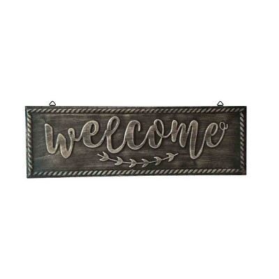 12" Metal Welcome Sign Gray - Backyard Expressions