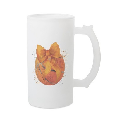 Elanze Designs Freezable Beer Stein Mug With Thumb Grip Handle, 16 Ounce Frosted Glass, Basketball With Orange Bow