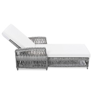 FURNIinspire Patio Chaise Lounges Wicker Lounge with Armrests, Patio Poolside Garden Adjustable Recliner with Soft Cushions, White, 61.02"*25.6"*37.4" - 1 of 4