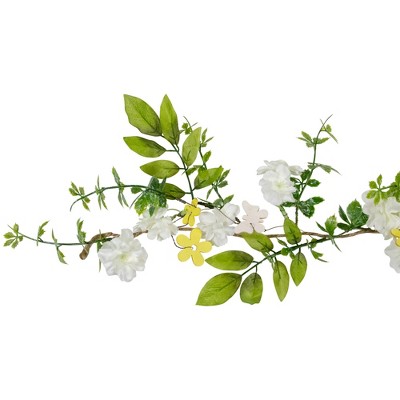 Spring Elegance 4' White and Yellow Floral Pine Garland