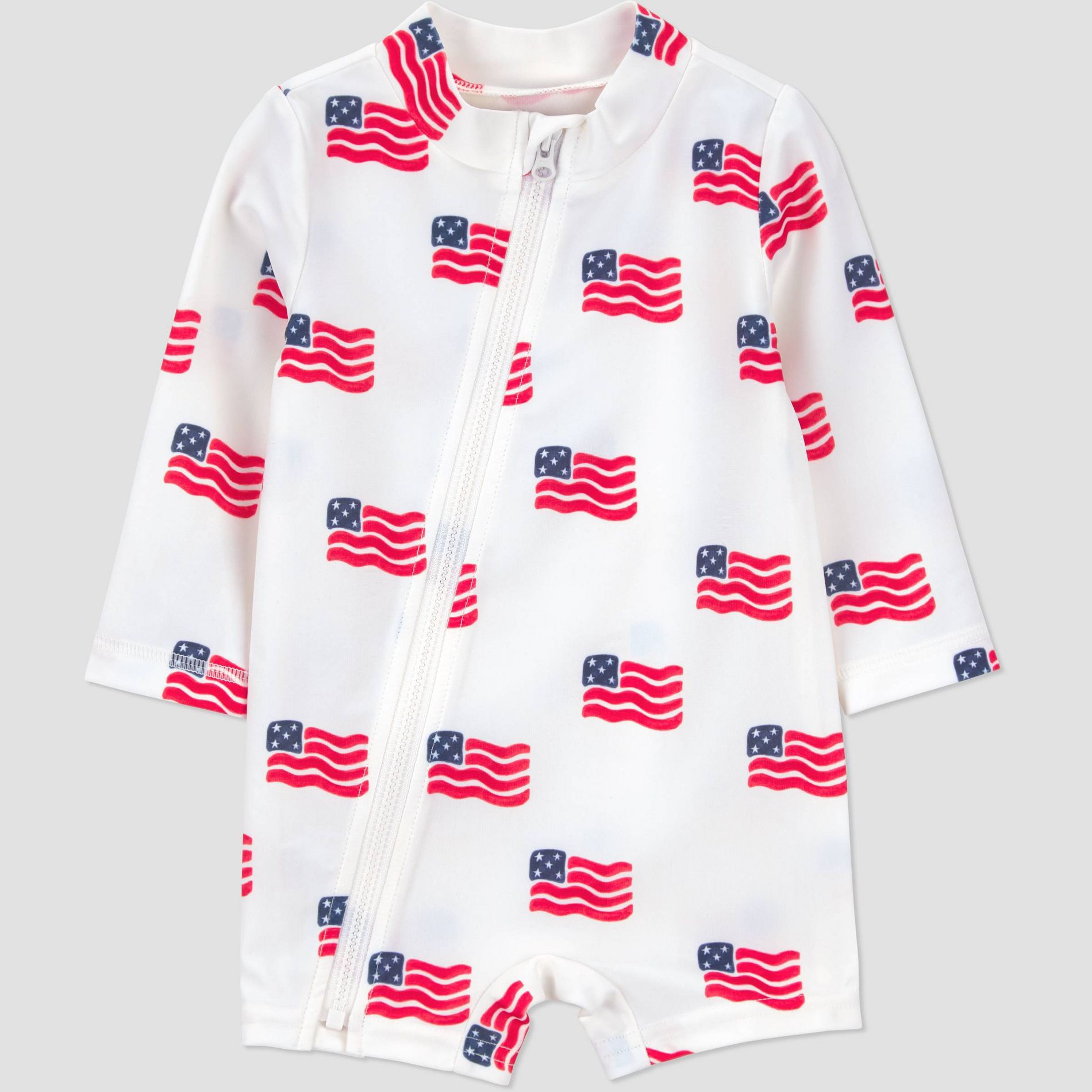 Carter's Just One You® Baby Boys' Americana Flag Long Sleeve Rash Guard One Piece Swimsuit - White