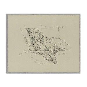 Stupell Industries Fluffy Retriever Napping Cushions Casual Monochromatic Dog Sketch Black Framed Giclee Art - 1 of 4