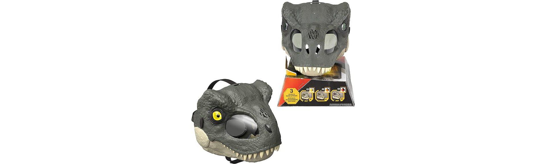 Jurassic World Rebirth T-Rex Rage N Roar Dinosaur Mask with LED Light up Eyes Feature, 3 Level Aggression Effects.