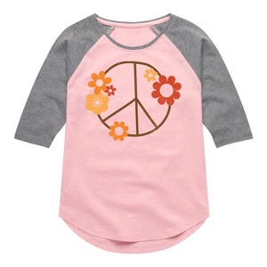 Girls' - Instant Message - Hand Drawn Peace Sign Flowers Shirt Tail Raglan Graphic T-shirt - 1 of 4