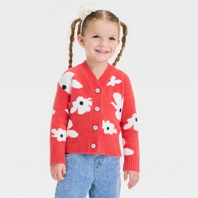 Toddler Girls' Floral Cardigan - Cat & Jack™ Red 3T