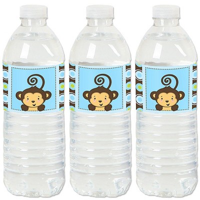 Big Dot of Happiness Blue Monkey Boy - Baby Shower or Birthday Party Water Bottle Sticker Labels - Set of 20