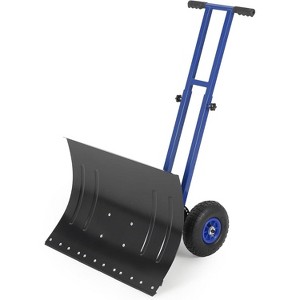 Heavy Duty Steel Snow Shovel with Wheels, Adjustable Handle & 5-Position Blade, 29 Inch, Black & Blue - 1 of 4