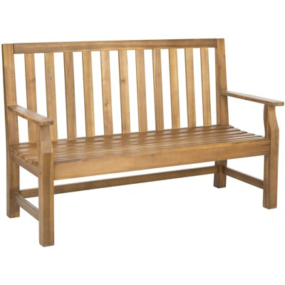 Transitional 60'' Acacia Wood Outdoor Bench in Natural Brown