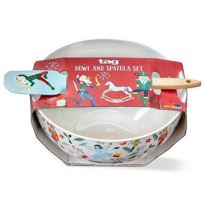 tagltd Nutcracker Ballet Themed 10-inch 72.0 oz Bone China Mixing Bowl with Silicone Spatula Set