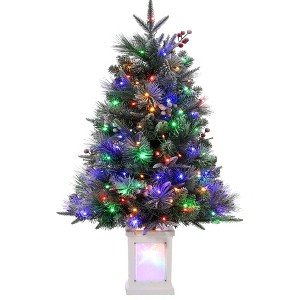 3ft Pre-Lit Artificial Christmas Tree with 78 Multicolor LED Lights, 8 Modes, Battery Operated, Green - 1 of 4