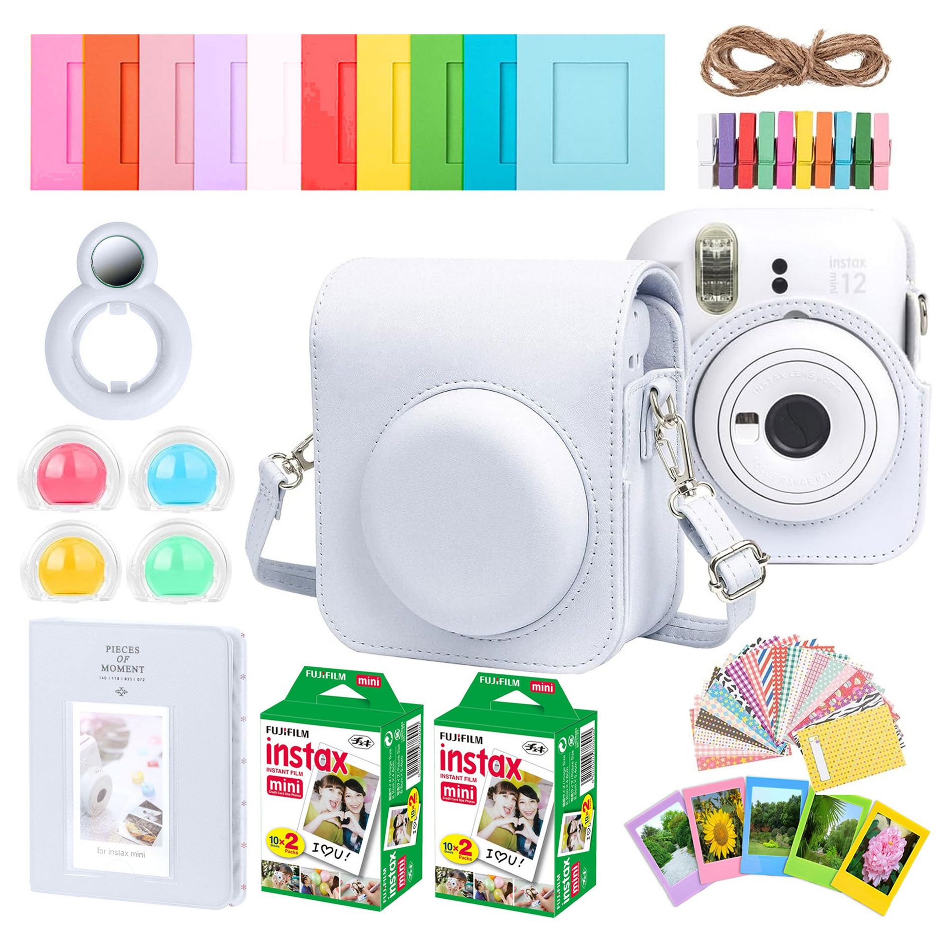 Fujifilm Complete Accessory Kit for Fujifilm Instax Mini 12 (White) with 2x Fujifilm 2x10 Film