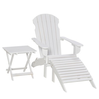 Outsunny 3-Piece Folding Adirondack Chair Set with Ottoman and Side Table, Outdoor Wooden Accent Furniture Fire Pit Lounge Chairs for Patio