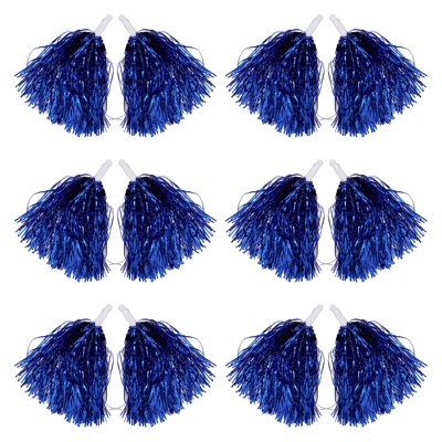 Juvale 6 Pairs Sports Cheerleading Pom Poms, Blue Foil Fringe