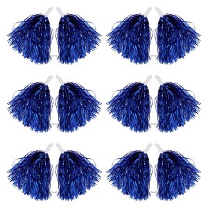 Juvale 6 Pairs Sports Cheerleading Pom Poms, Blue Foil Fringe - 1 of 4