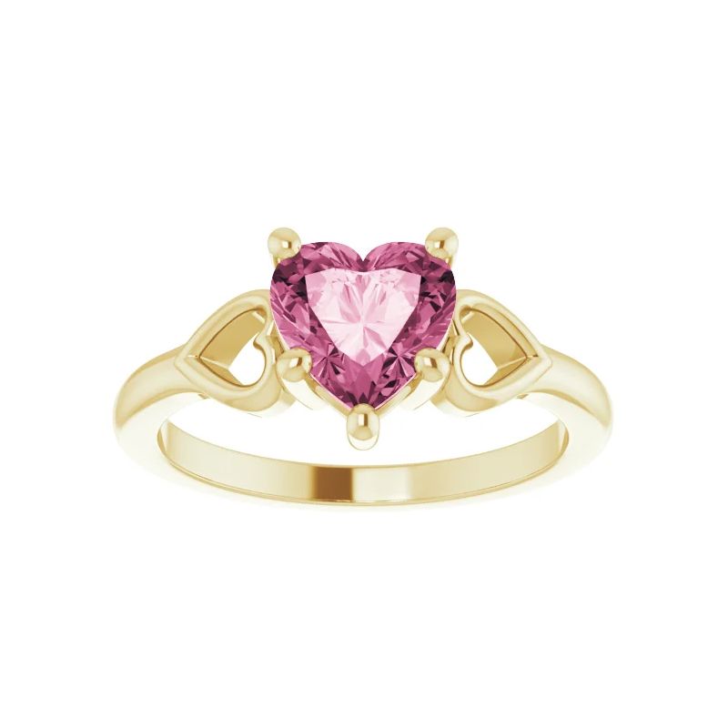 Pompeii3 7mm Pink Topaz Women's Heart Ring in 14k Gold 5.5mm Tall, 1 of 5